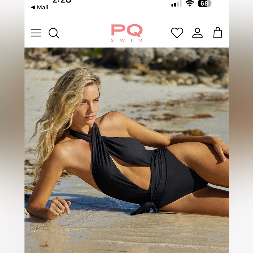 NWT PQ Swim Black Halter One Piece with Cutouts